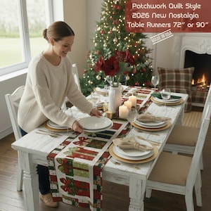 Camino de mesa / Estampado patchwork con aspecto acolchado / Caminos de mesa rústicos Shabby Chic / 40,6 x 183,8 cm y 40,6 x 228,6 cm