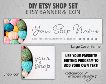 shop icon receipt banner mini banner Yarn Etsy Shop Set Kit complete with big banner and two fonts! listing cover photo