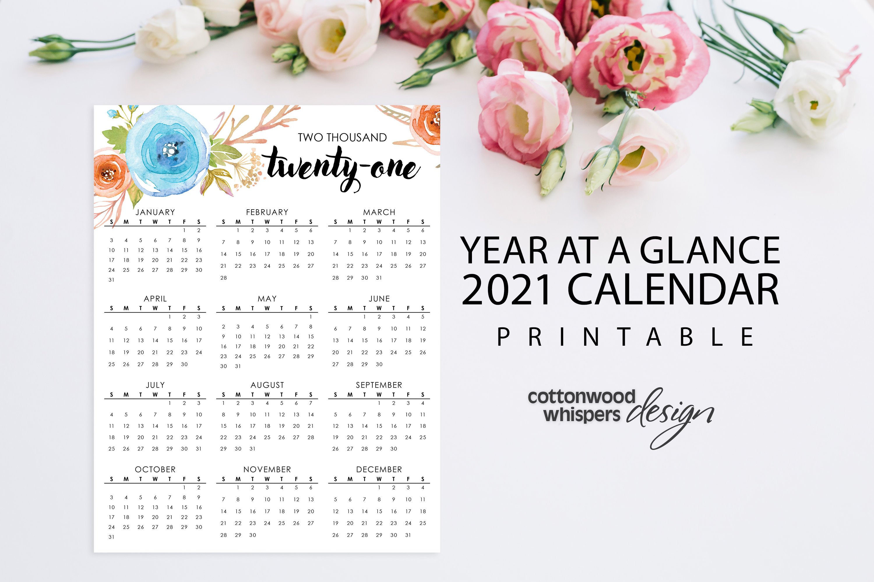 year at a glance calendar 2021 printable calendar letter