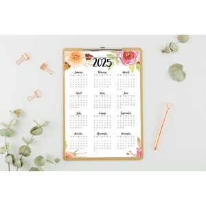 2025 Year at A Glance Calendar | Printable Calendar | Letter Size 8.5 ...