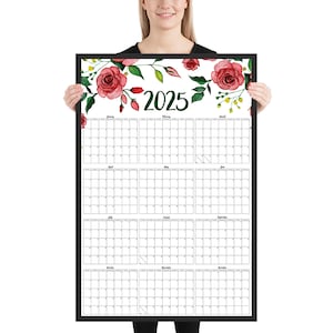Large 2025 Wall Calendar Printable Poster, Large Format 24x36 Size, Vertical Portrait, Instant Download, Yearly Planner, Year at a Glance