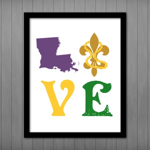 Mardi Gras LOVE Printable Sign, NOLA Love Art Print Wall Decor, New Orleans Printable