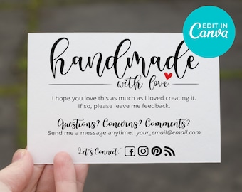 Handmade Item Thank You Cards, Editable Canva Template, Inserts for Online Shops, Reseller, Thank You, Ebay, Mercari, Etsy