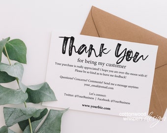 INSTANT Business Thank You Cards, Editable PDF Purchase Thank You Inserts for Online Shops, Reseller, Thank You, Ebay, Mercari, Etsy