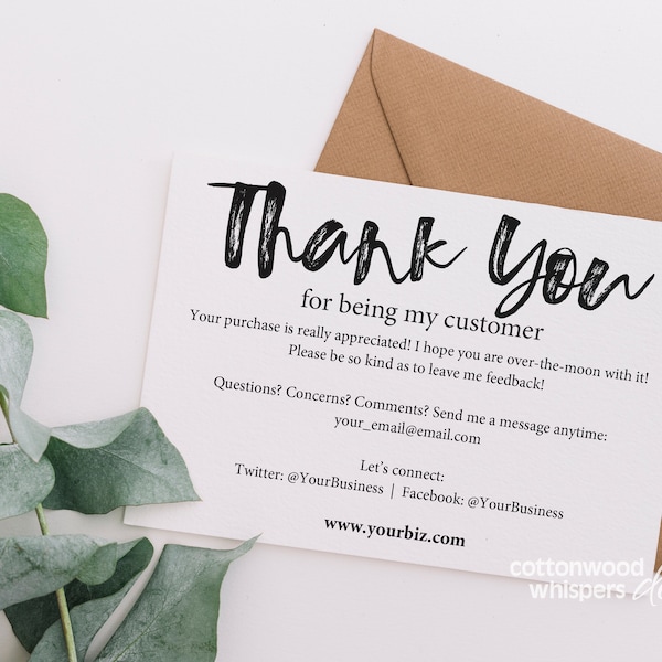 INSTANT Business Thank You Cards, Editable PDF Purchase Thank You Inserts for Online Shops, Reseller, Thank You, Ebay, Mercari, Etsy