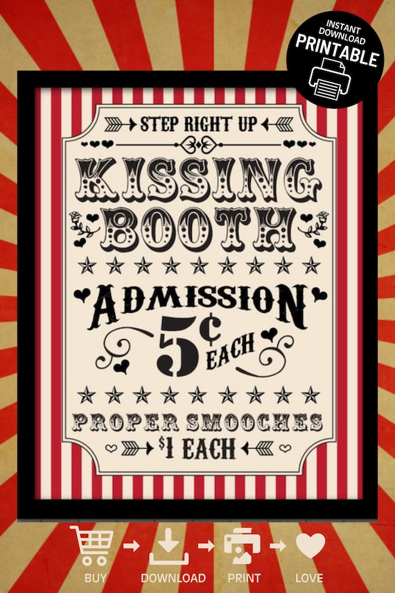 Kissing Booth Sign Printable: Circus Carnival Decor (digital