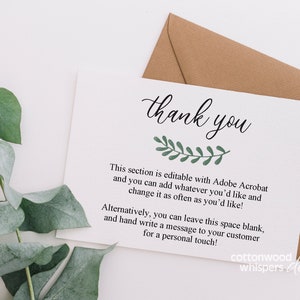 INSTANT bewerkbare zakelijke bedankkaarten, afdrukbare verpakkingsinzetstukken Reseller online winkels; Ebay bedankt, Mercari, Etsy bedankt