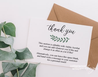 INSTANT Editable Purchase Business Thank You Cards, Printable Packaging Inserts Reseller Online Shops; Ebay Thank You, Mercari, Etsy Thanks