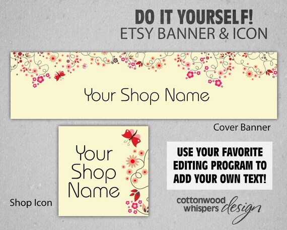 Yellow Floral Etsy Shop Set Graphics Shop Icon Custom Etsy