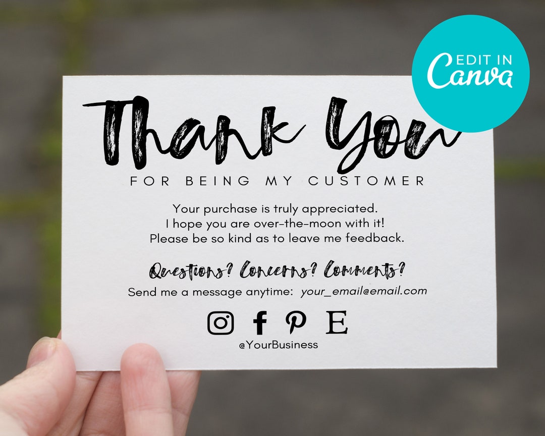 Customer Appreciation Thank You Card for Business, Editable Canva Template, Insert for Online