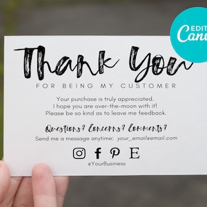 Klantwaardering Bedankkaart voor het bedrijfsleven, bewerkbare Canva-sjabloon, invoegen voor online winkels, reseller dank u, Ebay, Mercari, Etsy