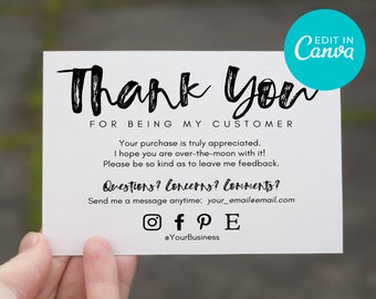 Customer Appreciation Thank You Card for Business, Editable Canva Template, Insert for Online Shops, Reseller Thank You, Ebay, Mercari, Etsy