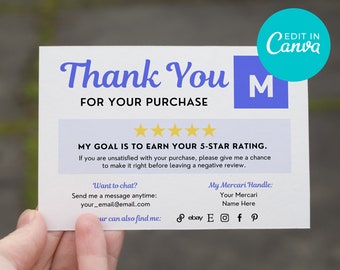 Mercari Thank You Cards, Editable Canva Template, Customer Service Inserts for Mercari Resellers