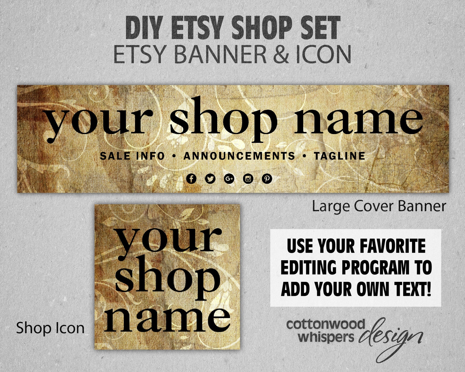 Etsy Banner Set INSTANT DOWNLOAD Vintage Etsy Shop Set Etsy
