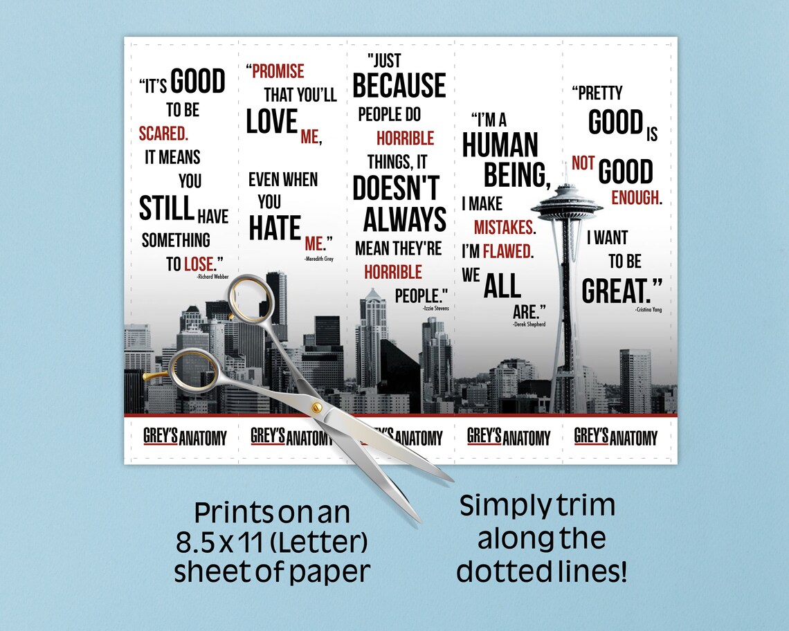 Greys Anatomy Printable Bookmarks Set of 5 Instant - Etsy