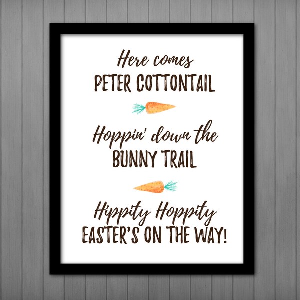 Here Comes Peter Cottontail Printable, Easter Printable Decor, Holiday Printable, Easter Sign, Spring Decor, Easter Decoration, Easter Decor