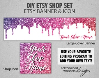 Personalisierbare Pink Sparkle Dripping Etsy Shop Grafiken - Girly Glitzer Branding