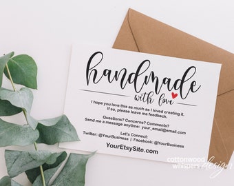 Handmade Business Thank You Card,  Professional, Editable, Printable, Instant Download, Handmade with Love, Single Side, Easy Edit PDF