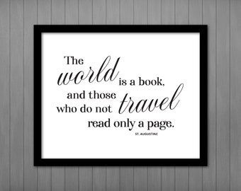 The World is a Book Printable, Travel Decor, St Augustine Quote, Typography Art Printable