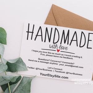 INSTANT handgemaakt item bedankkaarten, bewerkbare PDF afdrukbare verpakkingsinzetstukken voor online winkels, reseller, dank u, Ebay, Mercari, Etsy