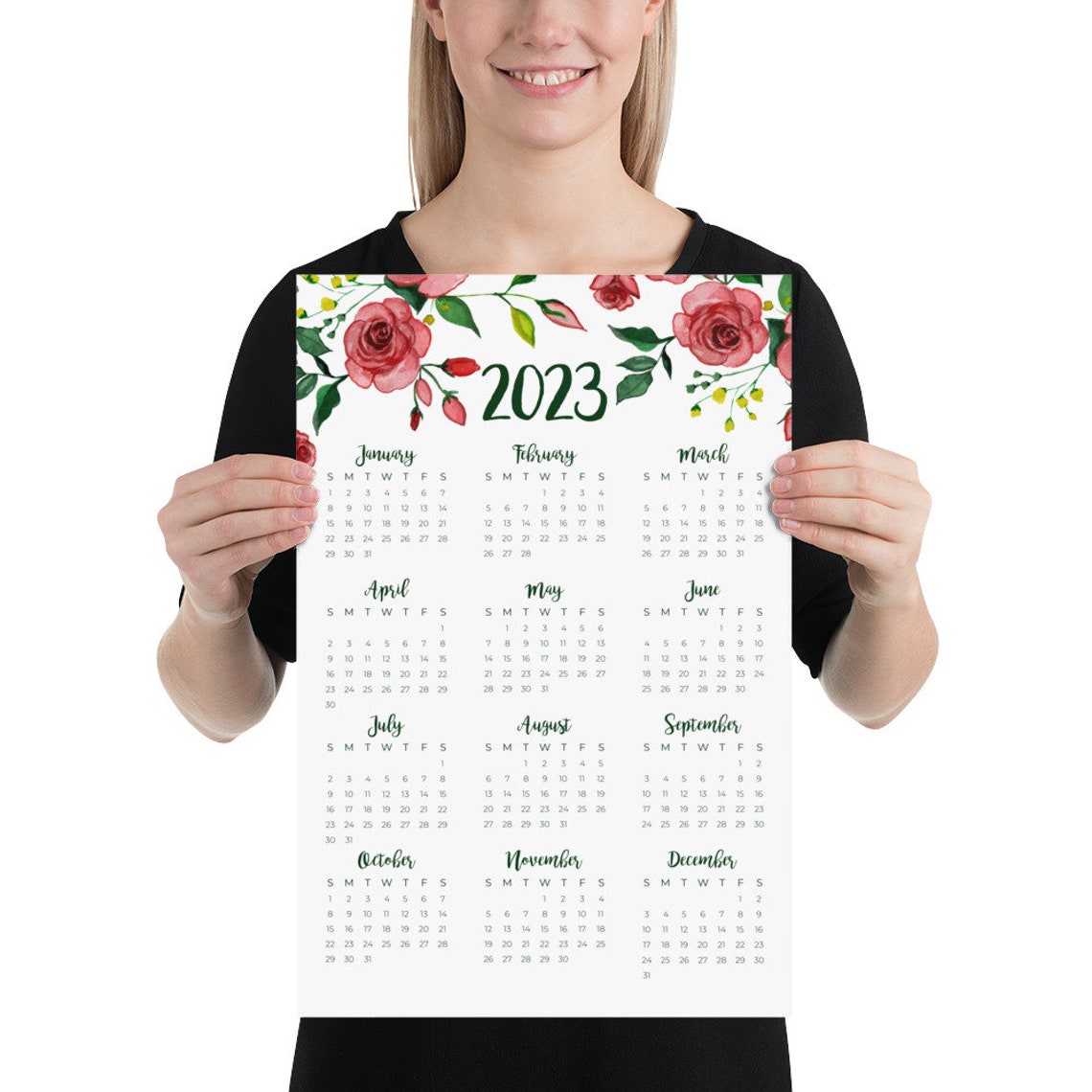 2023 Printed Large Wall Calendar 24x36 Or 12x18 Year At A Etsy