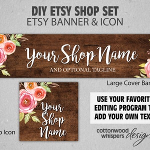 Farmhouse Cabbage Roses Etsy Shop Set: Banner & Icon (INSTANT DOWNLOAD)