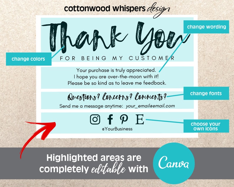 Customer Appreciation Thank You Card for Business, Editable Canva Template, Insert for Online Shops, Reseller Thank You, Ebay, Mercari, Etsy image 2