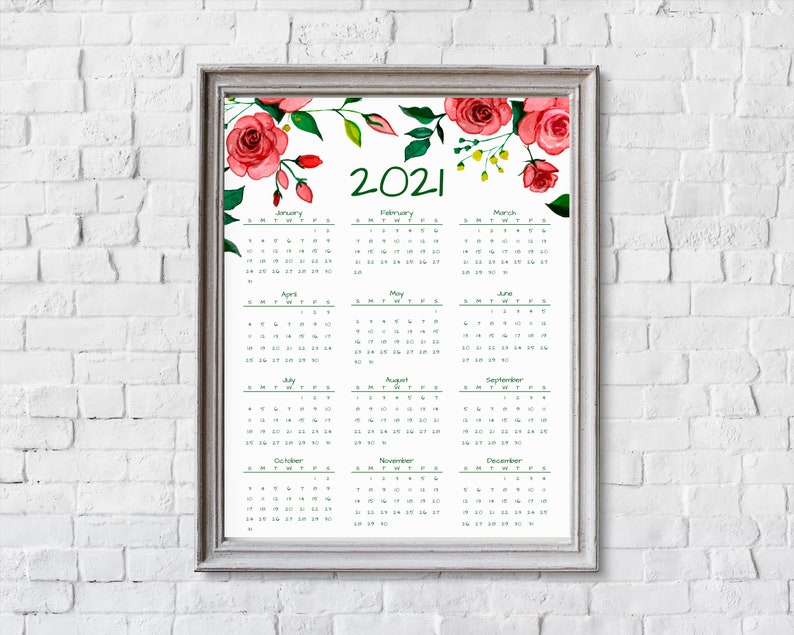 Year At A Glance Calendar 2021 Printable Calendar Letter ...