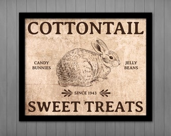 Easter Cottontail PRINTABLE Sweet Treats Sign, Spring Art Print, Chocolate Bunny Vintage Candy Shop Old Fashioned Signage Decor