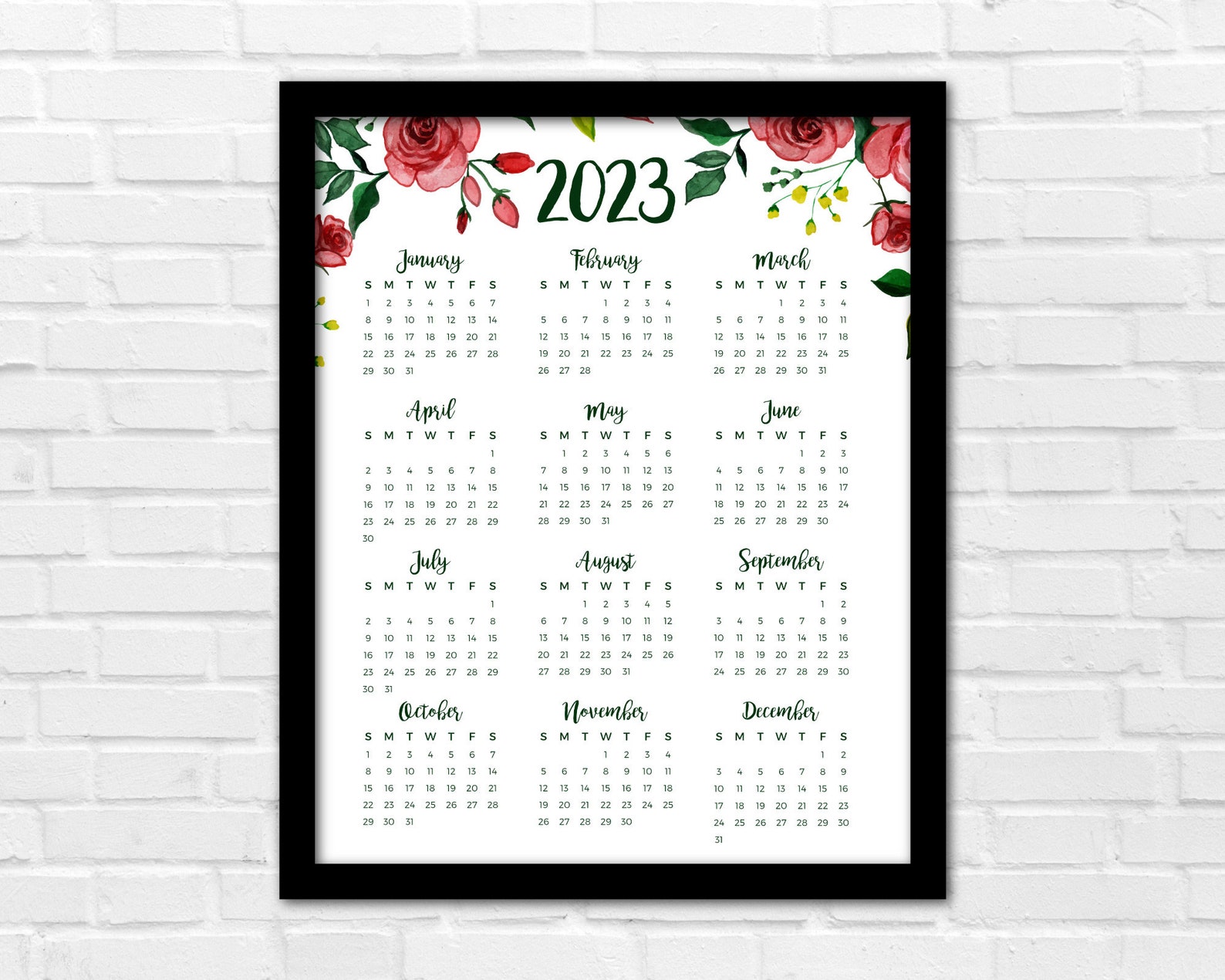 2023 Year at A Glance Rose Calendar Printable Calendar - Etsy Hong Kong