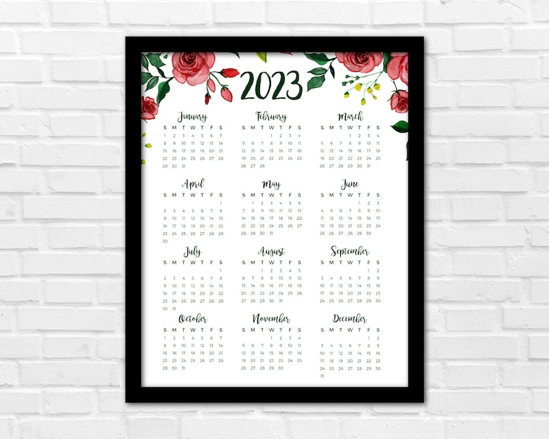 2023 Year at A Glance Rose Calendar Printable Calendar Etsy Hong Kong