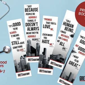 Grey&#39;s Anatomy Quote Bookmarks - Set of 5 (Instant Download)