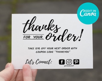 Thank You for Your Order Cards, Editable Canva Template, Inserts for Online Shops, Reseller, Thank You, Ebay, Mercari, Etsy