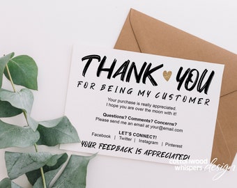 INSTANT Thank You Cards Business, Editable PDF Purchase Thank You Inserts for Online Shops, Reseller Thanks, Ebay Thank You, Mercari, Etsy