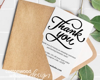 Editable PDF Printable Business THANK YOU Cards, Instant Download, Customizable, Calligraphy Design, Super Easy!