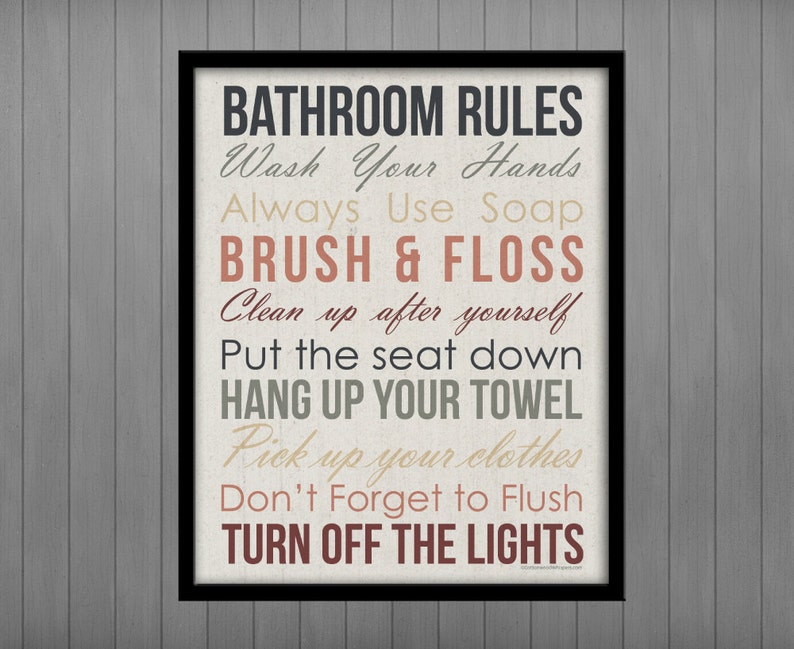 Bathroom Rules PRINTABLE Sign Flush Toilet Sign Wash Hands image 0.