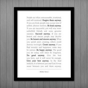 Forgive Them Anyway PRINTABLE Sign, Wall Art, Home Decor, Mother Teresa, Inspirational Quote, Digital Download, Forgiveness, Christian