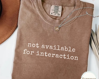 Not Available for Interaction Comfort Colors Shirt, Funny Introvert Shirt, Sarcastic Tee, Anti Social Shirt, Gift for Her