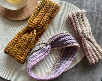 Crocheted headband with knot front