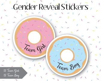 Team Girl or Team Boy Donut Gender Reveal Stickers, Team Pink, Team Blue