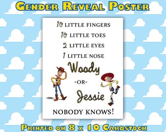 Gender Reveal Poster for Team Woody or Team Team Jessie - Nobody Knows! Toy Story Gender Reveal