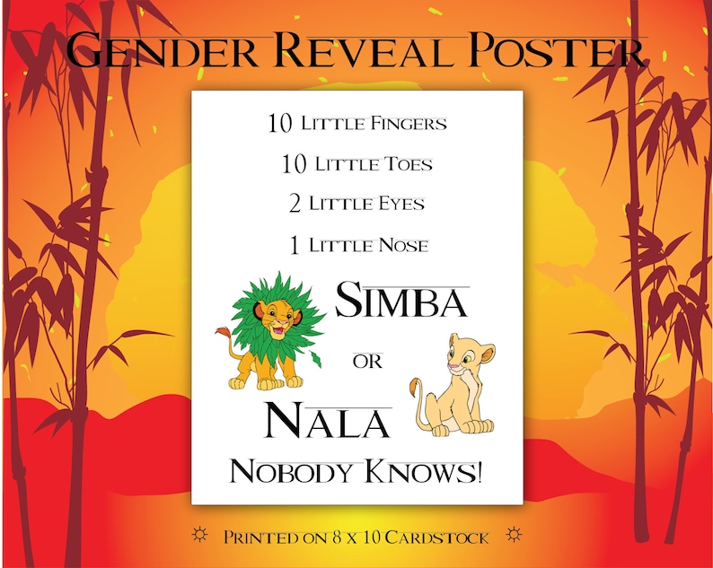 The Lion King Gender Reveal Poster for Team Simba or Team Nala Etsy