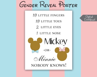 DIGITALE Gouden Gender Reveal Poster voor Team Mickey of Team Minnie - Niemand weet het!