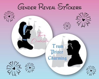 Team Cinderella or Team Prince Charming Gender Reveal Stickers, Team Princess, Team Prince, Disney Baby
