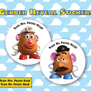 Team Mr. Potato Head or Team Mrs. Potato Head Gender Reveal Stickers, Toy Story, Disney Baby
