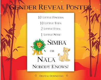 DIGITAL Gender Reveal Poster for Team Simba or Team Nala - Nobody Knows!