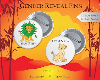 The Lion King Gender Reveal Pins - Team Simba and Team Nala