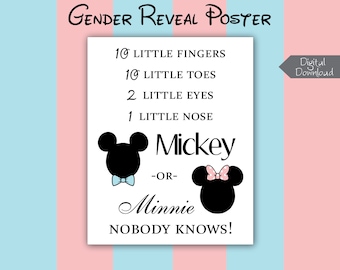 DIGITAL Gender Reveal Poster for Team Mickey or Team Minnie - Nobody Knows!