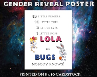 Gender Reveal Poster for Team Lola or Team Bugs - Nobody Knows!