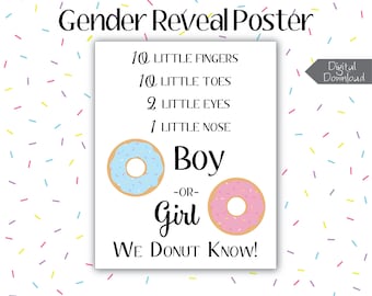 DIGITALE Gender Reveal Poster voor Team Girl of Team Boy - We Donut Know!
